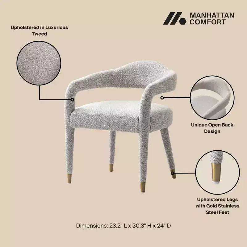 Manhattan Comfort Aspen Modern Tweed Upholstered Dining Armchair Silver Lining