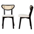 Baxton Studio 2pc Dannell Fabric and Wood Dining Chairs: Mid-Century, Rattan Detail, Foam Padded