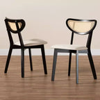Baxton Studio 2pc Dannell Fabric and Wood Dining Chairs: Mid-Century, Rattan Detail, Foam Padded