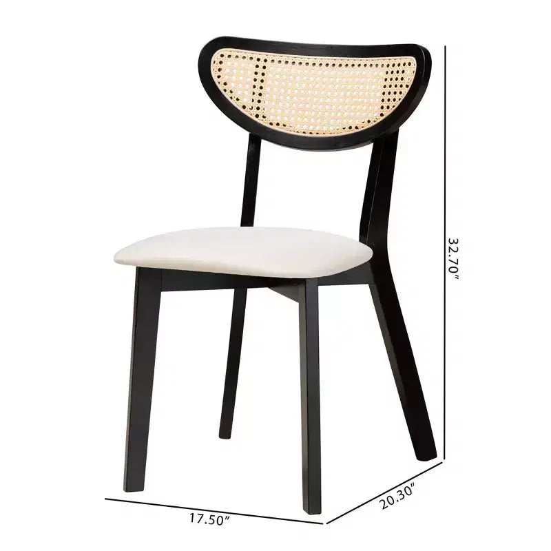 Baxton Studio 2pc Dannell Fabric and Wood Dining Chairs: Mid-Century, Rattan Detail, Foam Padded