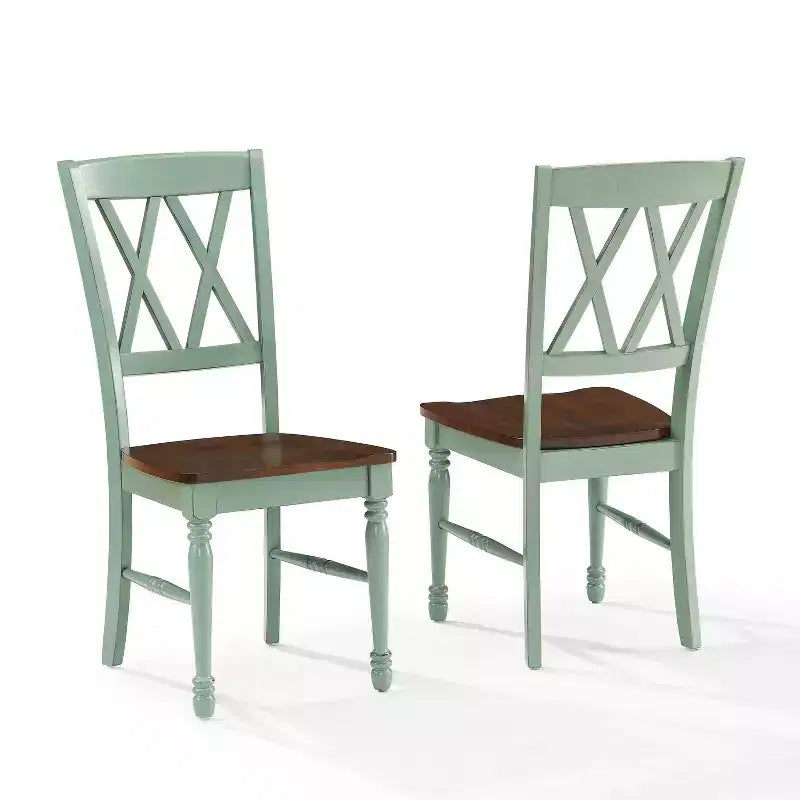 Set 2 Sedie da Pranzo Crosley Shelby Blu Verde Acqua Invecchiato: Struttura in Legno di Gomma, Design Senza Braccioli, Capacità 113 kg