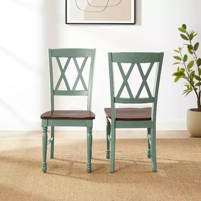 Set 2 Sedie da Pranzo Crosley Shelby Blu Verde Acqua Invecchiato: Struttura in Legno di Gomma, Design Senza Braccioli, Capacità 113 kg