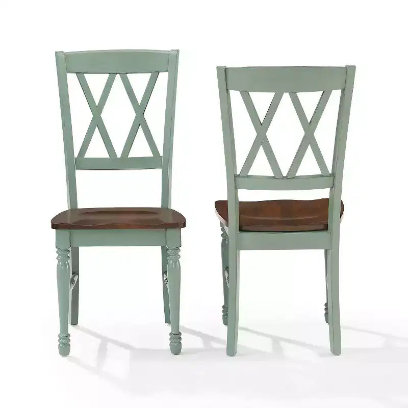Set 2 Sedie da Pranzo Crosley Shelby Blu Verde Acqua Invecchiato: Struttura in Legno di Gomma, Design Senza Braccioli, Capacità 113 kg