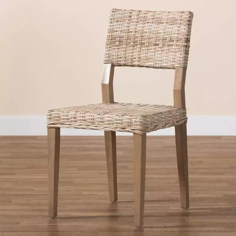 bali & pari Barossa Rattan and Mahogany Wood Dining Chair Kubu Gray/Rustic Taupe