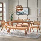 Panca da pranzo Buylateral Valentina moderna in legno massello di rattan noce chiaro