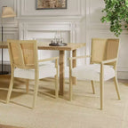Christopher Knight Home Set of 2 Nolan Rubberwood Upholstered Dining Arm Chairs with Cane Webbing Beige/Light Ash
