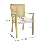 Christopher Knight Home Set of 2 Nolan Rubberwood Upholstered Dining Arm Chairs with Cane Webbing Beige/Light Ash