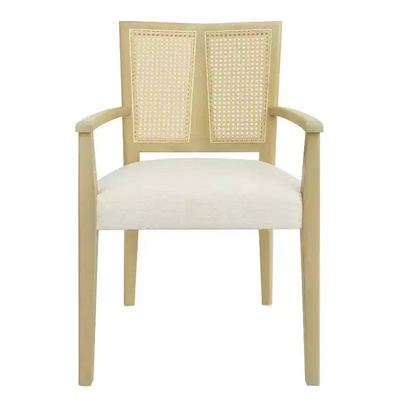 Christopher Knight Home Set of 2 Nolan Rubberwood Upholstered Dining Arm Chairs with Cane Webbing Beige/Light Ash