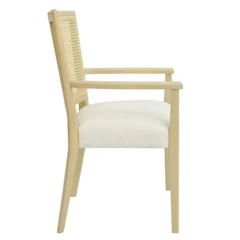 Christopher Knight Home Set of 2 Nolan Rubberwood Upholstered Dining Arm Chairs with Cane Webbing Beige/Light Ash