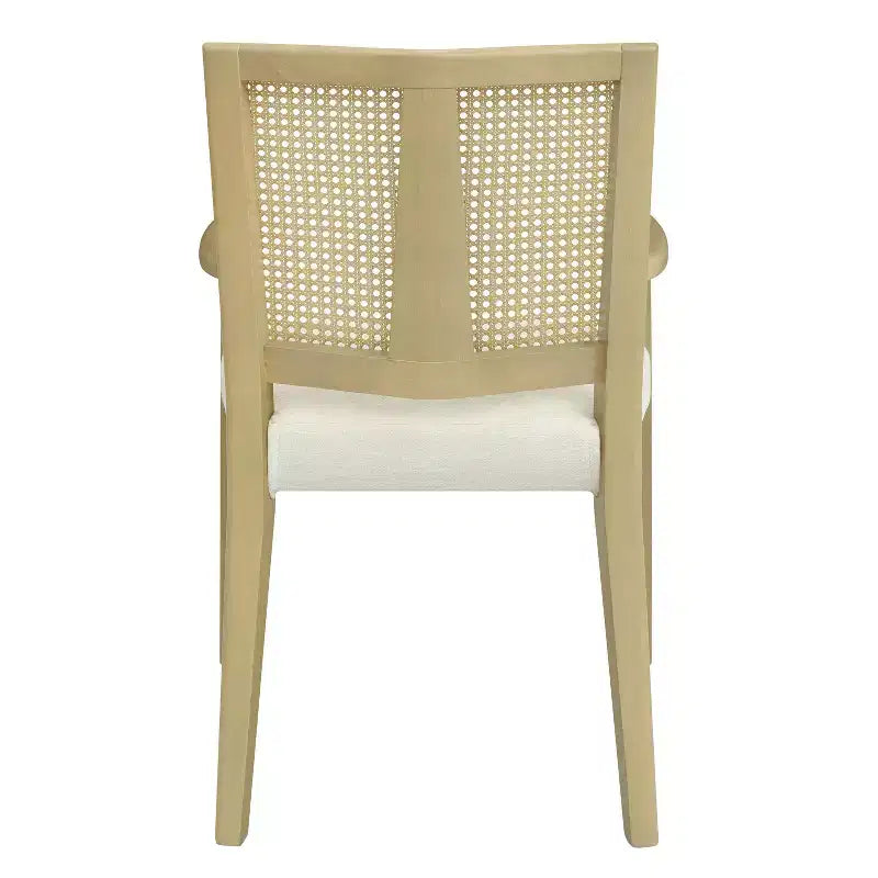 Christopher Knight Home Set of 2 Nolan Rubberwood Upholstered Dining Arm Chairs with Cane Webbing Beige/Light Ash