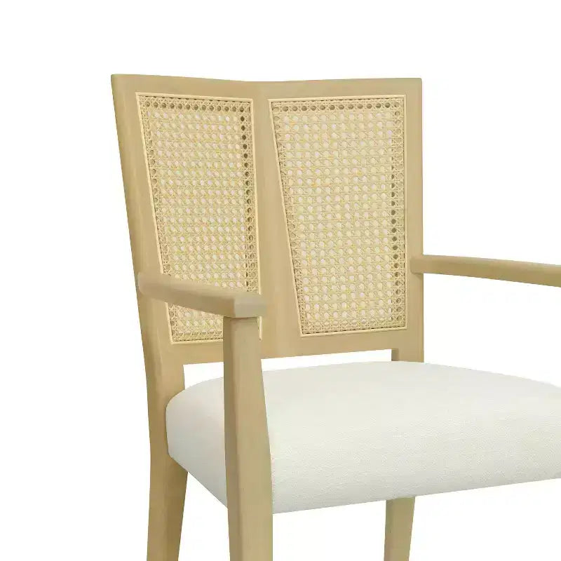 Christopher Knight Home Set of 2 Nolan Rubberwood Upholstered Dining Arm Chairs with Cane Webbing Beige/Light Ash