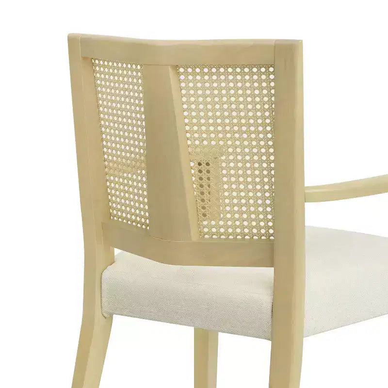Christopher Knight Home Set of 2 Nolan Rubberwood Upholstered Dining Arm Chairs with Cane Webbing Beige/Light Ash