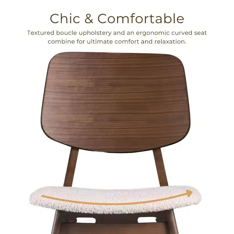 HOMES: Inside + Out Set of 2 Sandy Cove Mid-Century Modern Boucle Dining Chairs Walnut