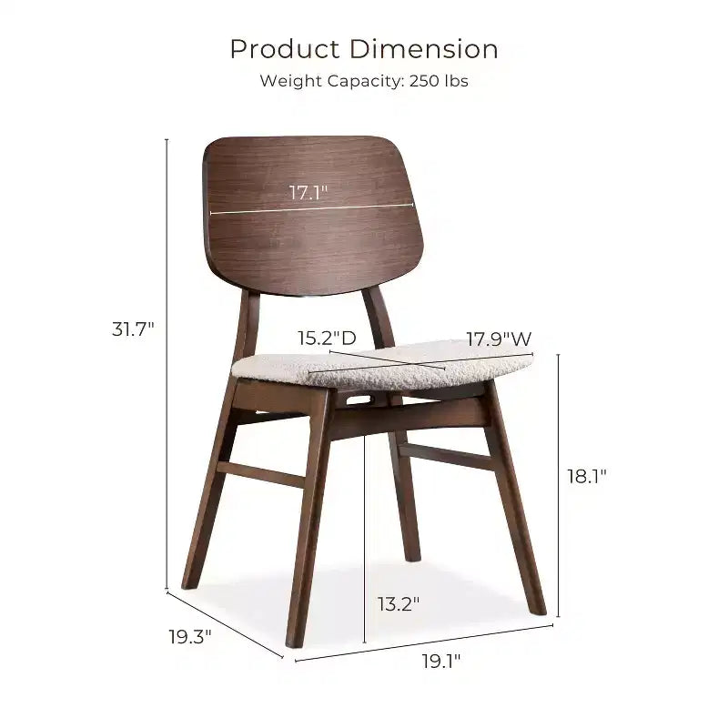 HOMES: Inside + Out Set of 2 Sandy Cove Mid-Century Modern Boucle Dining Chairs Walnut