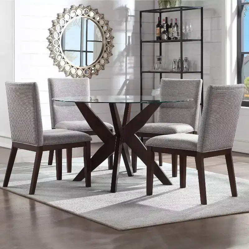 Set of 2 18" Amalie Side Chairs Beige - Steve Silver Co.: Mid Century Modern, Walnut Finish, Polyester Upholstery