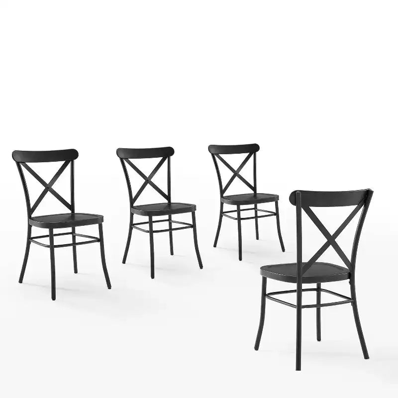 Crosley Camille 4pc Metal Dining Chair Set Matte Black: Steel Frame, X-Back Design, 250lb Capacity