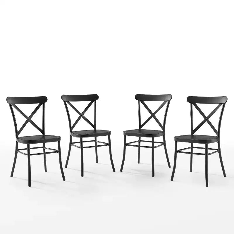 Crosley Camille 4pc Metal Dining Chair Set Matte Black: Steel Frame, X-Back Design, 250lb Capacity