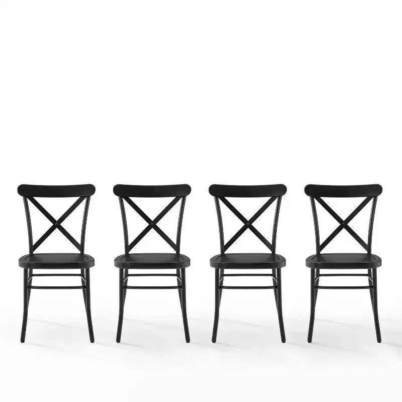 Crosley Camille 4pc Metal Dining Chair Set Matte Black: Steel Frame, X-Back Design, 250lb Capacity
