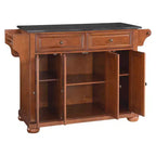 Crosley Alexandria Black Granite Top Kitchen Island - Wood & Cherry: Hardwood Frame, Towel Bar, 6 Shelves, 2 Drawers