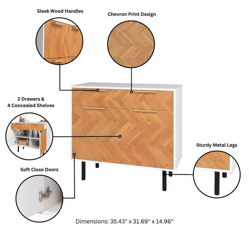 Manhattan Comfort Liam Mid - Century Modern 4 Shelf Sideboard White/Wood