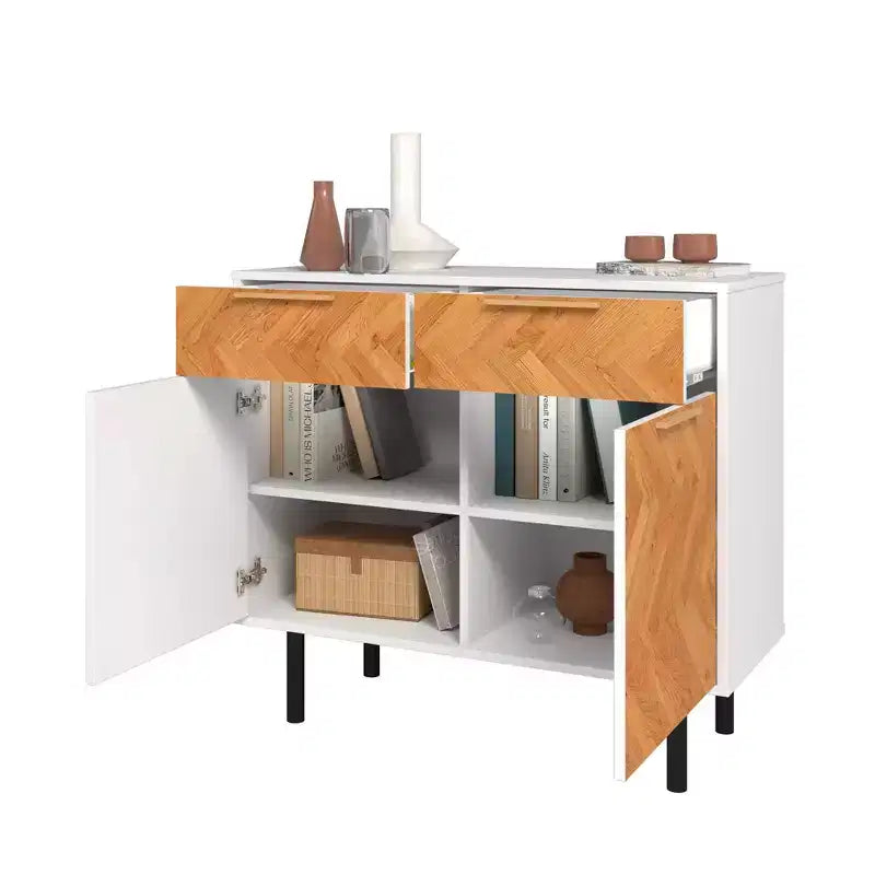 Manhattan Comfort Liam Mid - Century Modern 4 Shelf Sideboard White/Wood