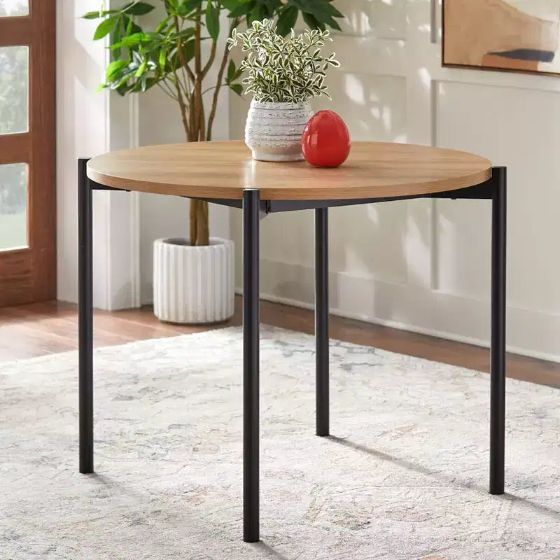 Lifestorey Jari Mid Century Modern Round Dining Table Oak/Black