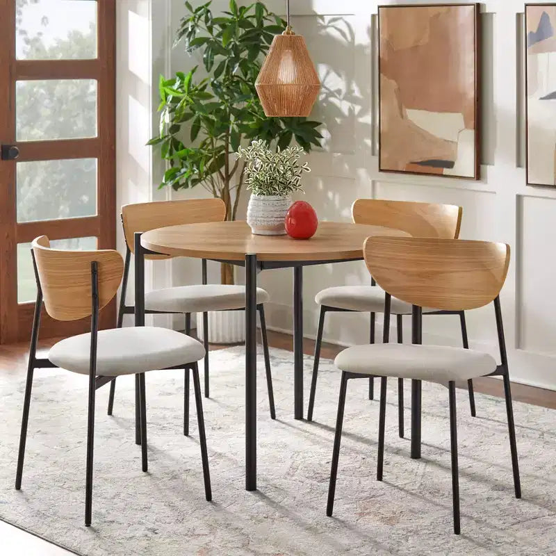 Lifestorey Jari Mid Century Modern Round Dining Table Oak/Black