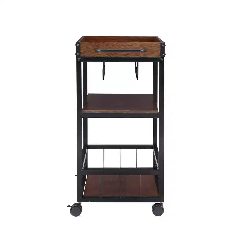 Carrello da cucina Austin in metallo/legno con 3 ripiani, portabottiglie e portabicchieri, su ruote - Linon