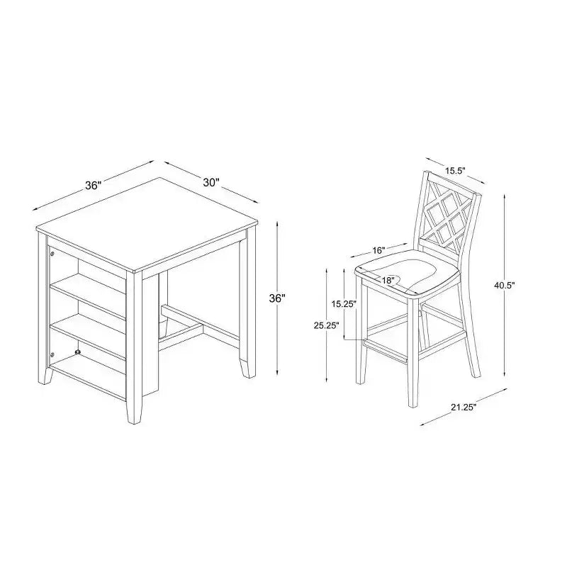 Powell 3 pz Shelby Set da pranzo salvaspazio altezza bancone grigio