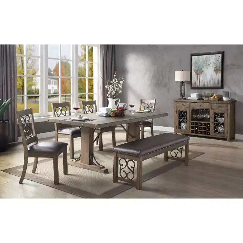 78" Raphaela Dining Table Weathered Cherry Finish - Acme Furniture