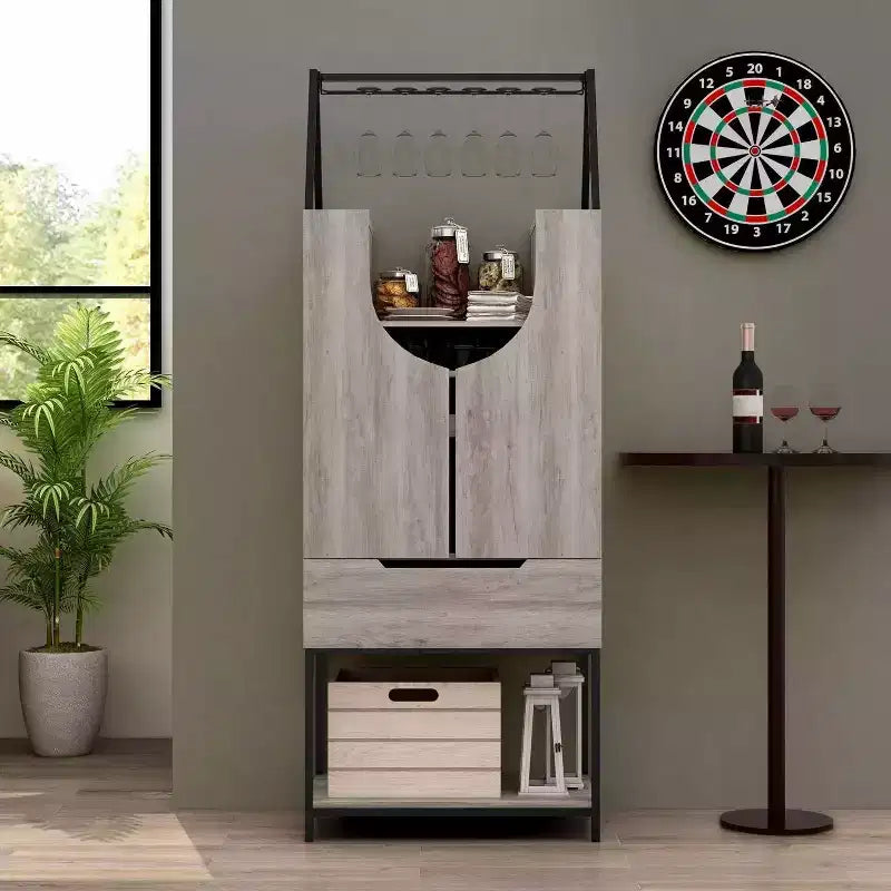 24/7 Shop At Home Meluse Mobile Bar Cantinetta Multi-Contenitore Grigio Vintage