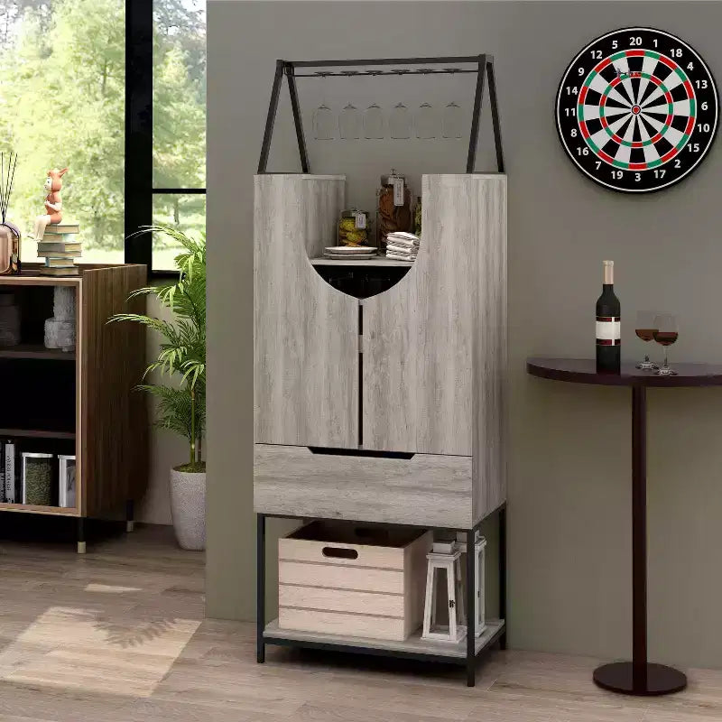 24/7 Shop At Home Meluse Mobile Bar Cantinetta Multi-Contenitore Grigio Vintage