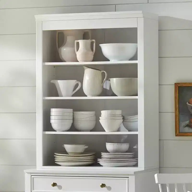 Lifestorey Monza 3 Shelf Display Hutch White: Modern Farmhouse Style, 3-Shelf Display Storage