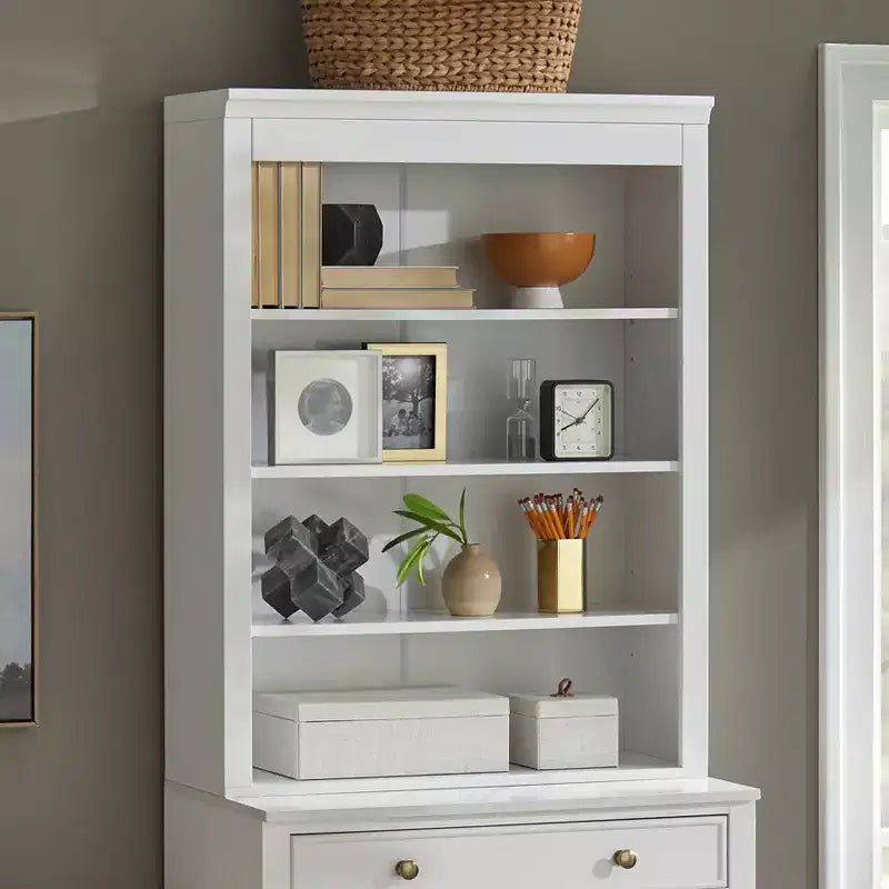 Lifestorey Monza 3 Shelf Display Hutch White: Modern Farmhouse Style, 3-Shelf Display Storage