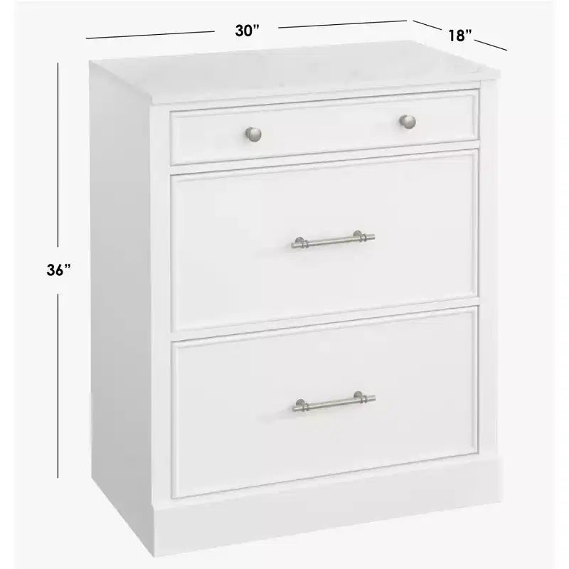 Lifestorey Monza Modular Cabinet with Faux Marble Top 3 Drawers White: Farmhouse Style Sideboard, Faux Marble Top, MDF Frame