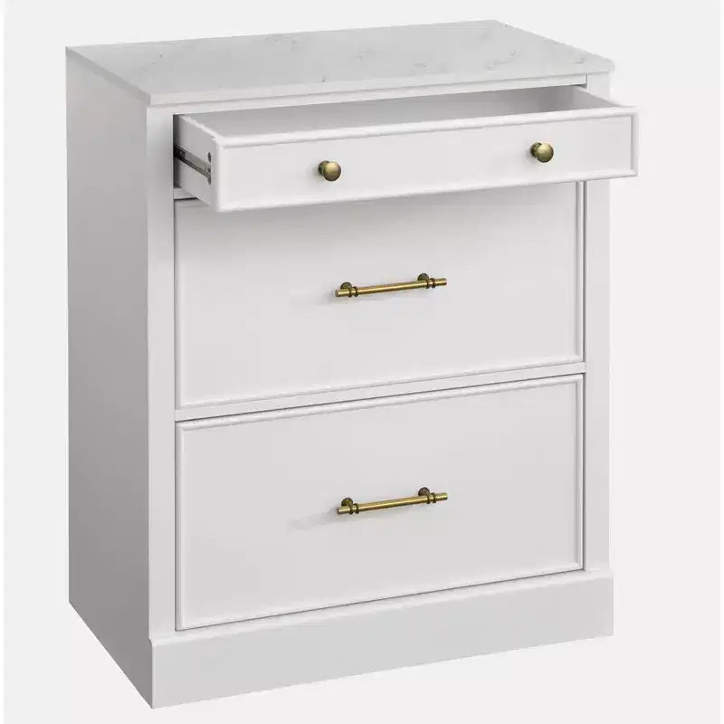 Lifestorey Monza Modular Cabinet with Faux Marble Top 3 Drawers White: Farmhouse Style Sideboard, Faux Marble Top, MDF Frame