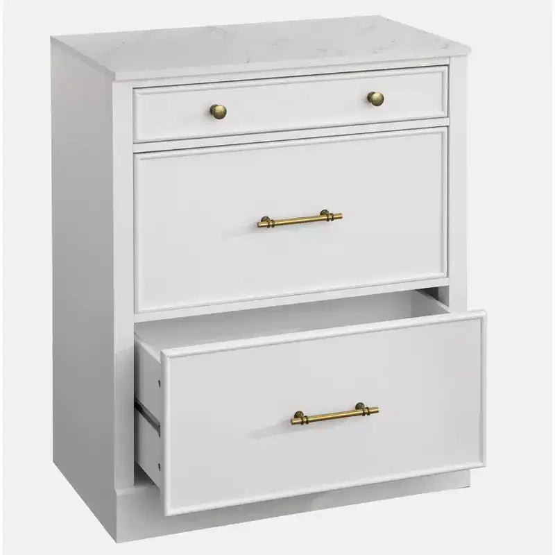 Lifestorey Monza Modular Cabinet with Faux Marble Top 3 Drawers White: Farmhouse Style Sideboard, Faux Marble Top, MDF Frame