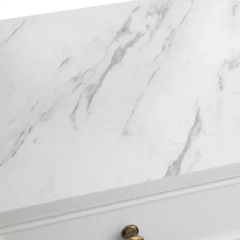 Lifestorey Monza Modular Cabinet with Faux Marble Top 3 Drawers White: Farmhouse Style Sideboard, Faux Marble Top, MDF Frame