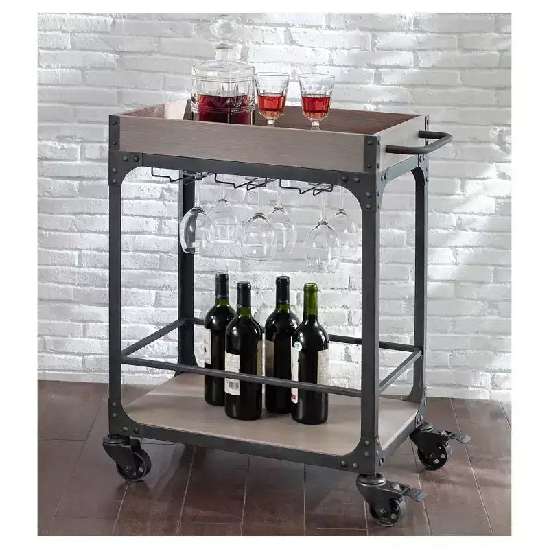 Carrello bar e portavini Franklin grigio anticato - Threshold™: carrello portabevande stile vintage con ruote bloccabili