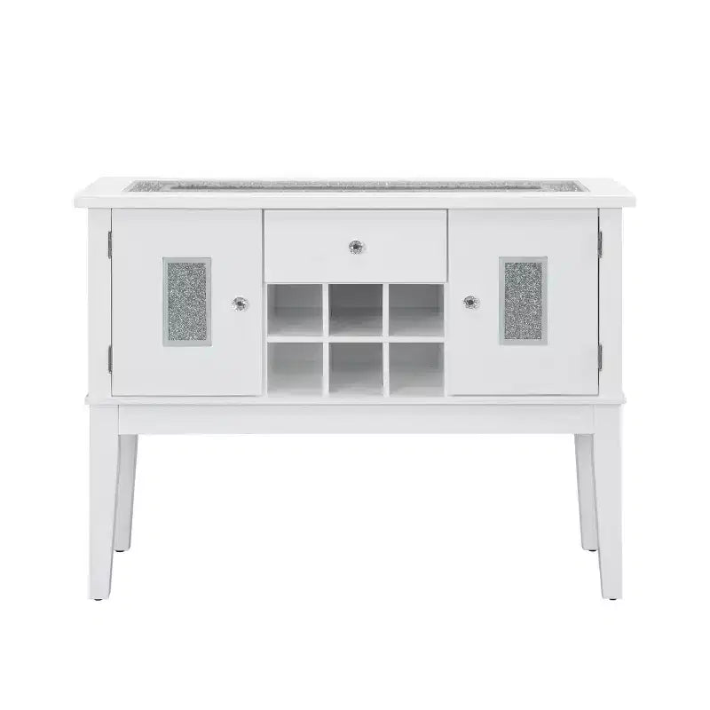 48" Elizaveta Kitchen and Dining Cabinet Faux Crystal Diamonds andWhite High Gloss Finish - Acme Furniture: Wood Composite, 4 Shelves, 1 Drawer