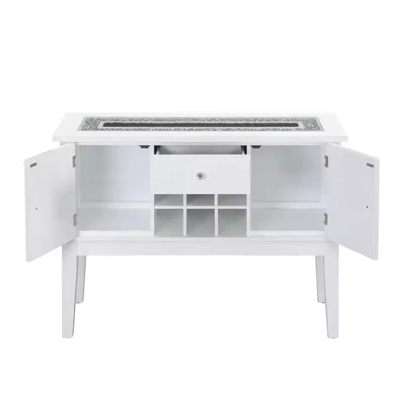 48" Elizaveta Kitchen and Dining Cabinet Faux Crystal Diamonds andWhite High Gloss Finish - Acme Furniture: Wood Composite, 4 Shelves, 1 Drawer