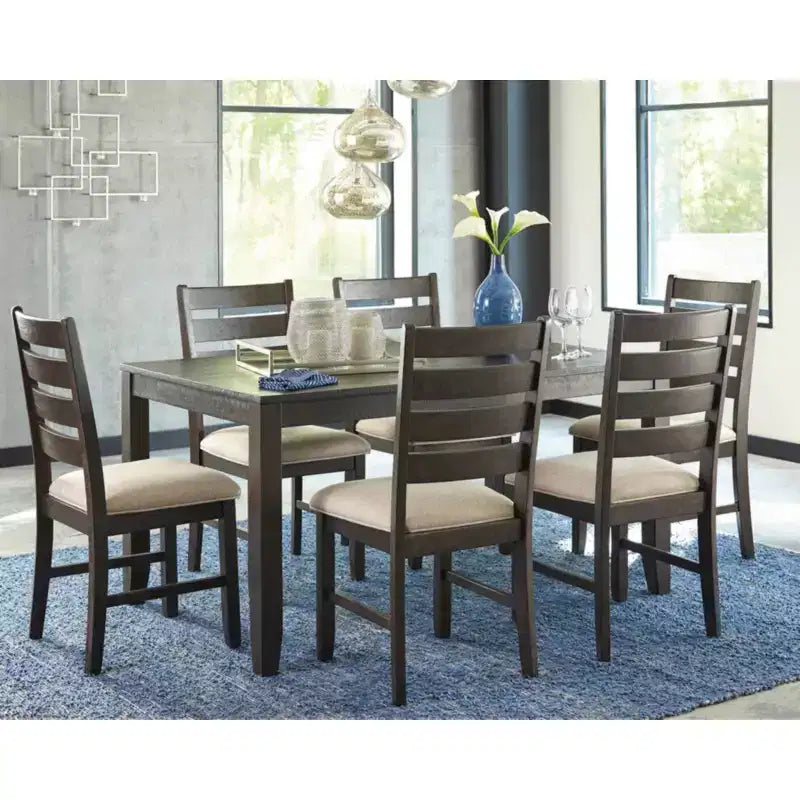 Signature Design by Ashley Rokane Dining Table Set Brown: 7-Piece, Upholstered Chairs, Wood Frame