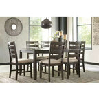 Signature Design by Ashley Rokane Dining Table Set Brown: 7-Piece, Upholstered Chairs, Wood Frame