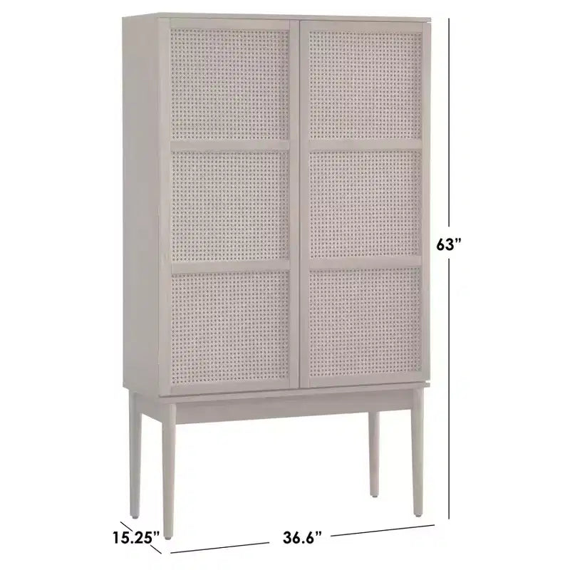 Lifestorey Maxima Cane Cabinet Natural: Mid-Century Storage, Ash Veneer, Adjustable Shelves