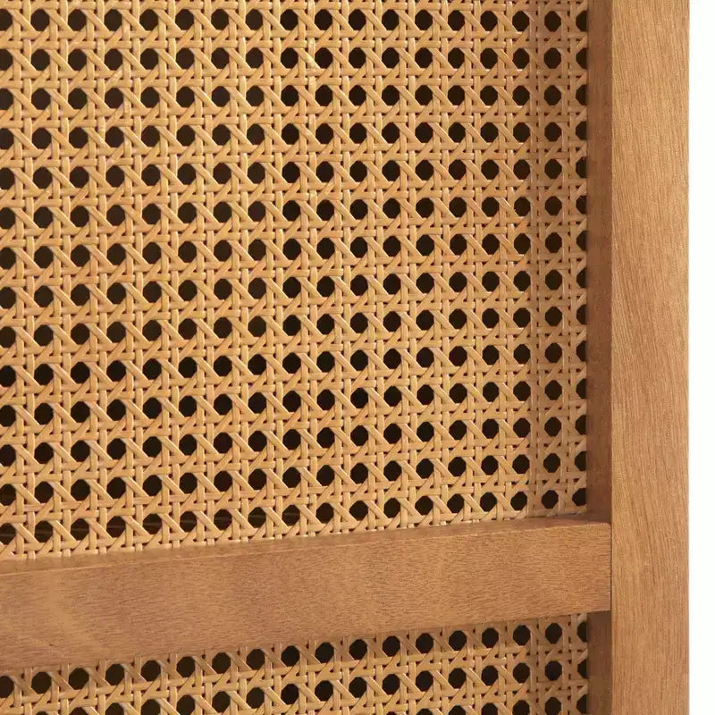 Lifestorey Maxima Cane Cabinet Natural: Mid-Century Storage, Ash Veneer, Adjustable Shelves