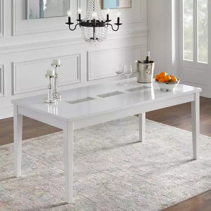 Tavolo da pranzo rettangolare Lifestorey Diamond bianco: 6 posti, MDF e legno di gomma, non allungabile, stile contemporaneo