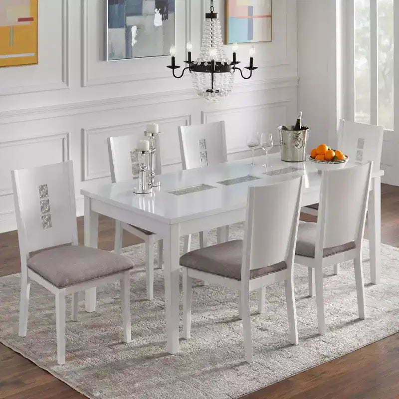 Lifestorey Diamond Rectangular Dining Table White: 6-Seater, MDF & Rubberwood, Non-Extension, Contemporary Style
