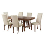 Dex 7pc Extendable Dining Table Set and 6 Upholster Side Chairs Walnut Brown/Cream - Picket House Furnishings: Smokey Finish, Flared Legs