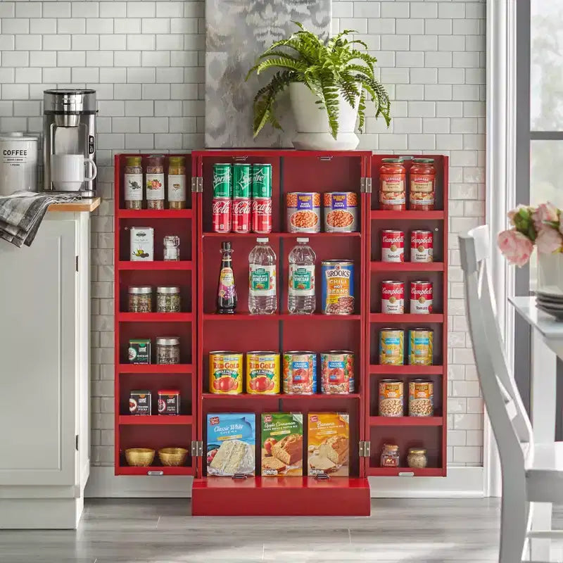 Dispensa multiuso rossa Buylateral: Stile transitorio, struttura in MDF, 3 ripiani regolabili, 10 scomparti ad anta