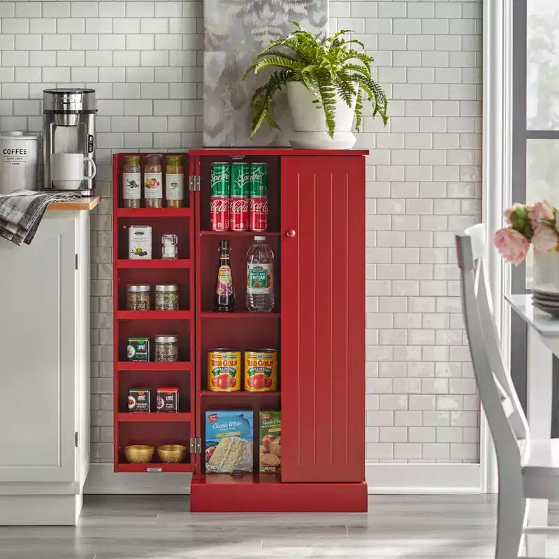 Dispensa multiuso rossa Buylateral: Stile transitorio, struttura in MDF, 3 ripiani regolabili, 10 scomparti ad anta